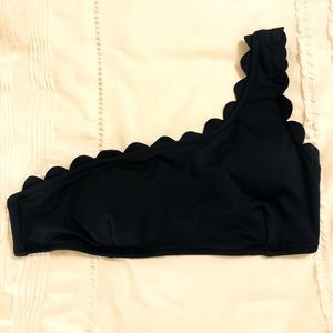 Navy scalloped one shoulder bikini top